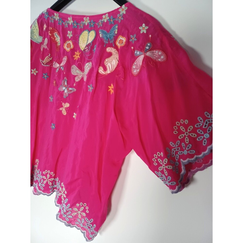 Johnny Was Cupra Top Medium Embroidered Butterfly Boho Festival Hot Pink - Picture 6 of 7
